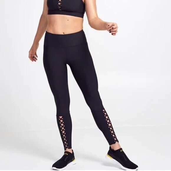 Soulcycle Soul Size Small Black Front Cutouts High Elastic Waist Band Leggings - Picture 1 of 14